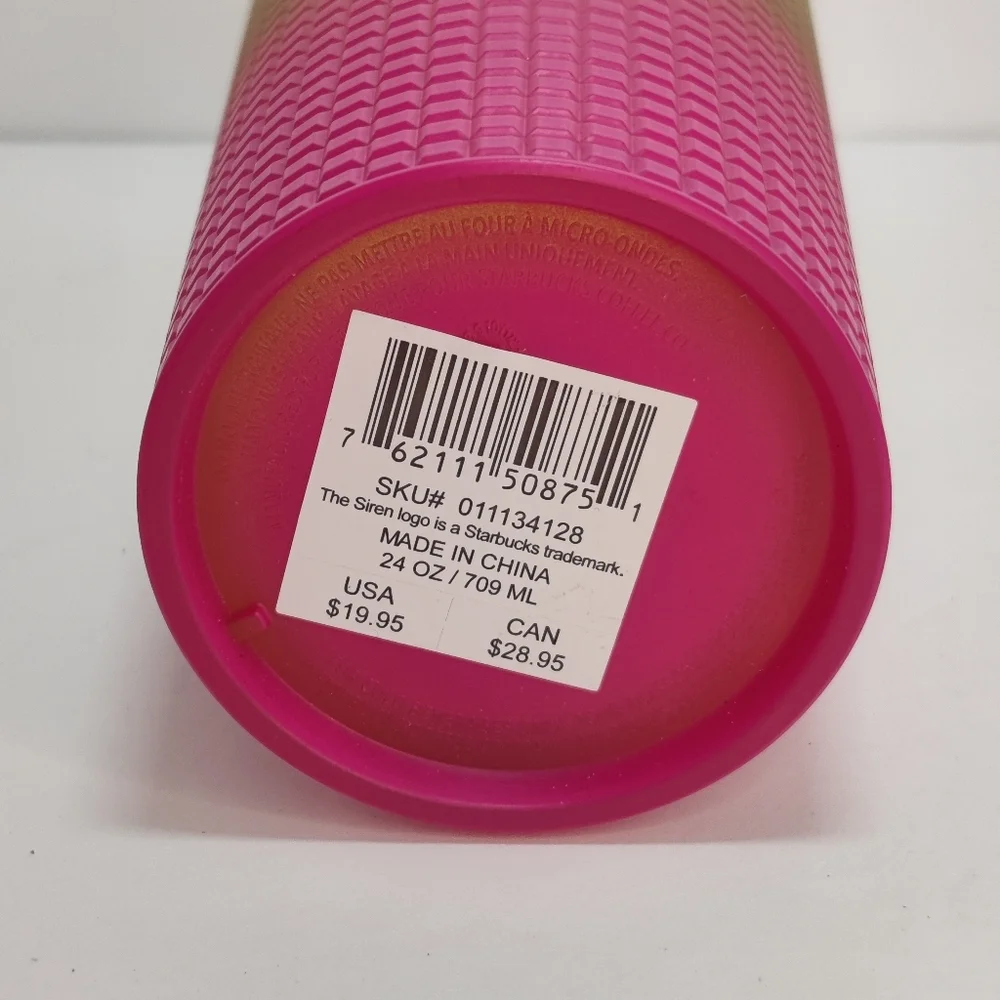 NEW Starbucks Tumbler Grid Texture Large Venti 24 oz Pink Yellow Straw 2022 - Picture 8 of 10